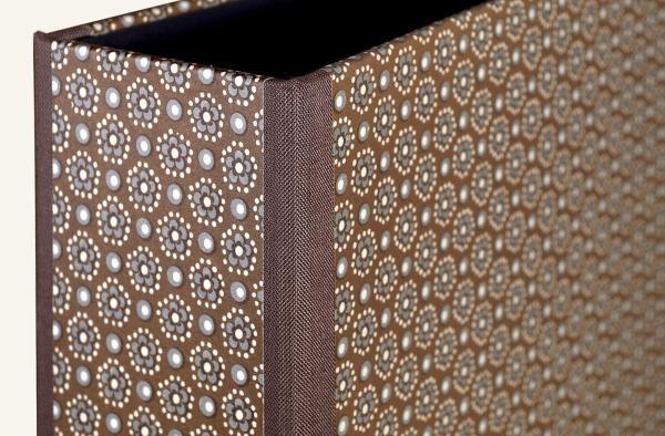 Office binder with brown cover paper and linen edges